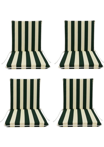 Sandalye Minderi 4 Adet Bağcıklı Bahçe Minderi Arkalıklı (Yeşil-Beyaz)Yıkanabilir