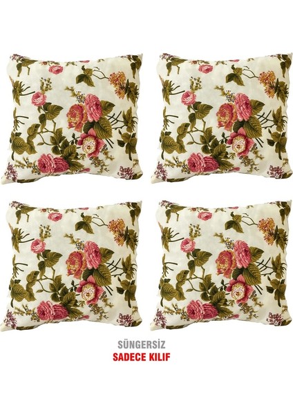 Kırlent Yastık Kılıfı Vip Yastık Kılıfı 4 ADET-43X43 Cm(Ingiliz Gülü)