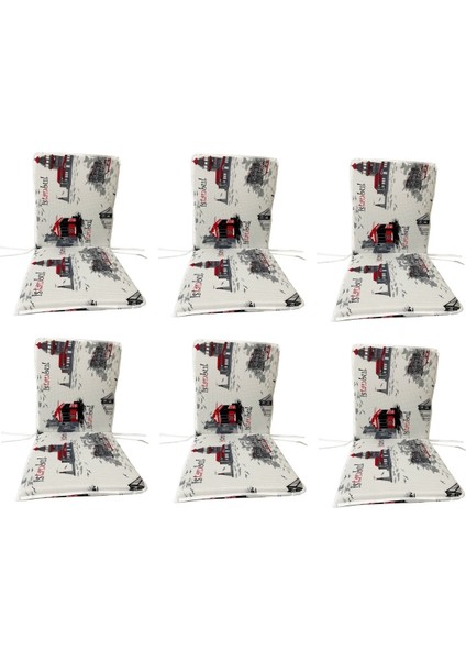 Sandalye Minderi 6 Adet Bağcıklı Bahçe Minderi Arkalıklı (Istanbul)Yıkanabilir