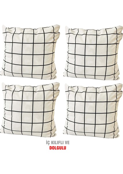 Kırlent Yastık Dolgulu Fermuarlı Vip Yastık 4 ADET-43X43 Cm(Beyaz Pano)