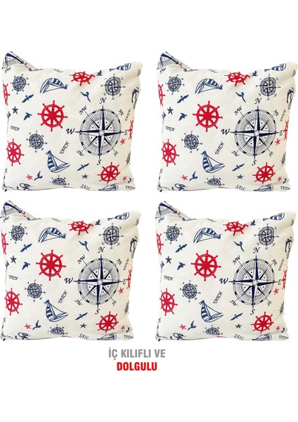 Kırlent Yastık Dolgulu Fermuarlı Vip Yastık 4 ADET-43X43 Cm(Marin)