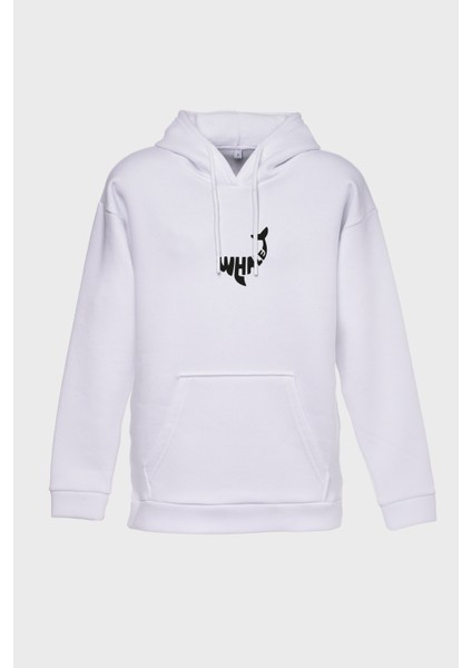Whale Minimal Baskılı Kapüşonlu Üç İplik Sweatshirt Oversize Hoodie