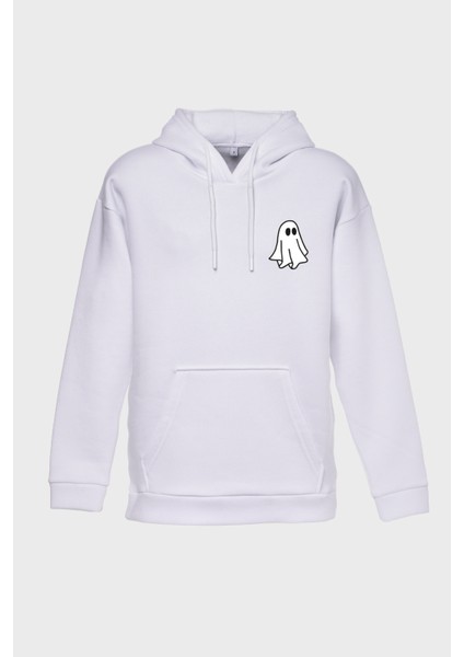 Ghost Minimal Baskılı Kapüşonlu Üç İplik Sweatshirt Oversize Hoodie