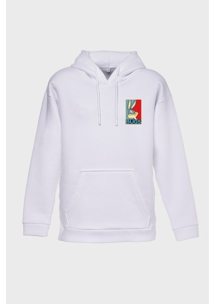 Bugs Minimal Baskılı Kapüşonlu Üç İplik Sweatshirt Oversize Hoodie