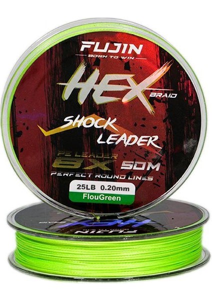 Hex Braid 8x 50MT Fluo Green Pe Ip Shock Leader 0.20MM 25LB