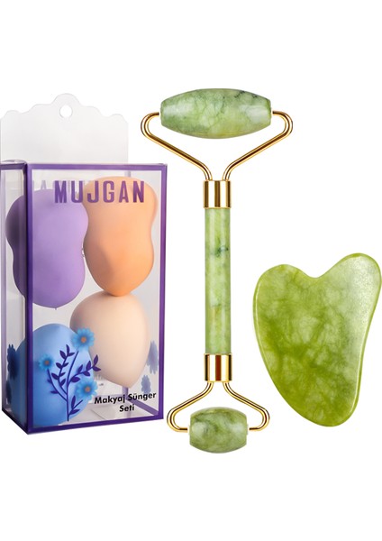 4'lü Armut Sünger + 2'li Yeşim Yaşı + Gua Sha Masaj Taşı