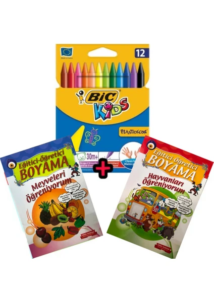 Eğlenceli Boyama Seti (Bic Kids 12'li Pastel Boya + 2 Boyama Kitabı)