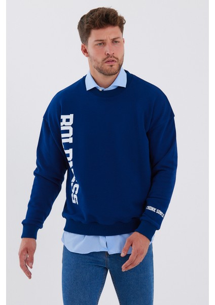 Erkek Oversize Baskılı Basıc S-Shırt-Lacivert modelleri