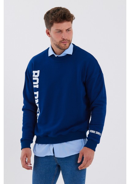 Erkek Oversize Baskılı Basıc S-Shırt-Lacivert indirimleri