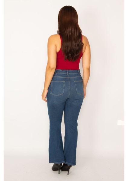 Kadın Lacivert Geniş Paça Likralı Kot Pantolon 65N34222 fırsatları