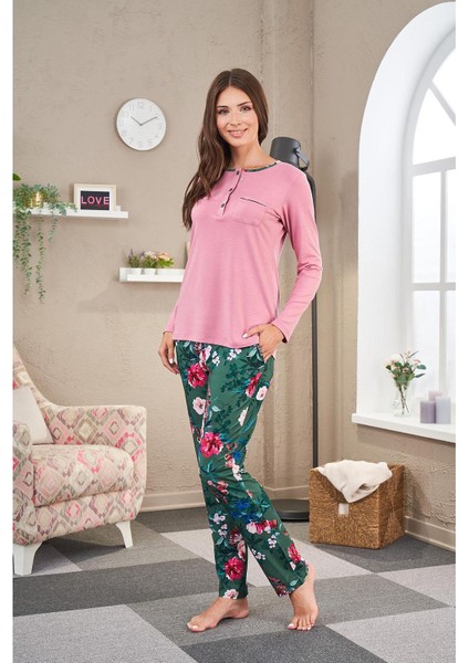 23509 Kadın Patlı Desenli Pijama Takım