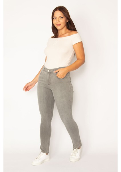Kadın Gri Likralı Skınny Kot Pantolon 65N34357