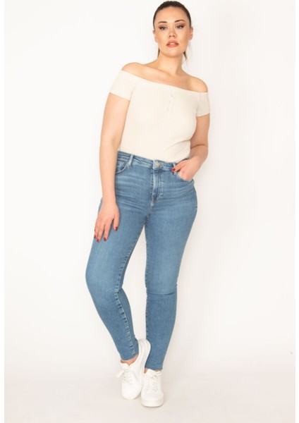 Kadın Mavi 5 Cep Likralı Paçası Pis Dikiş Skinny Jean Pantolon fiyatları