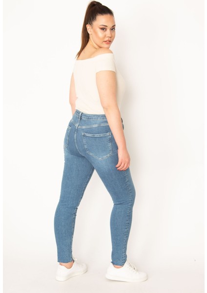 Kadın Mavi 5 Cep Likralı Paçası Pis Dikiş Skinny Jean Pantolon fırsatları