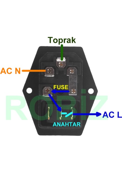 Roba 220V Erkek Power Soketi Sigorta Yuvalı ve Işıklı Açma Kapama Anahtarlı Kulaklıklı Montaj Tip