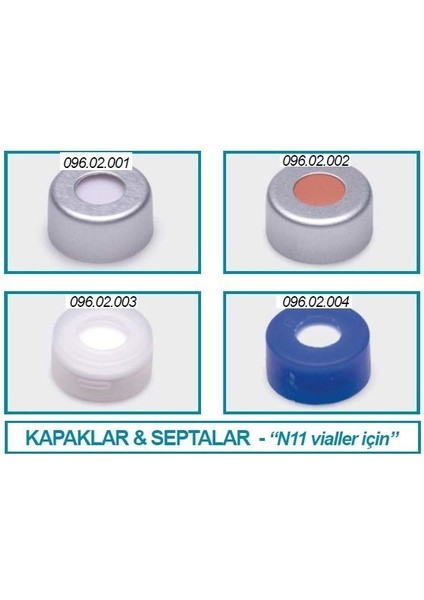 096.02.001 Crimp Kapak + Septa Silikon / Ptfe Yarıksız N11 Crimp Vial Için 100 Adet
