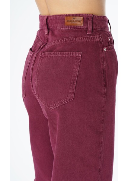 Cross Jeans Weslie Bordo Yüksek Bel Fermuarlı Wideleg Fit Jean Pantolon C 4530-066