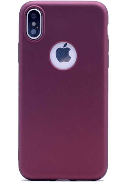 Apple iPhone Xs Kılıf Premier Esnek Lüx Silikon+Nano Glass Mürdüm