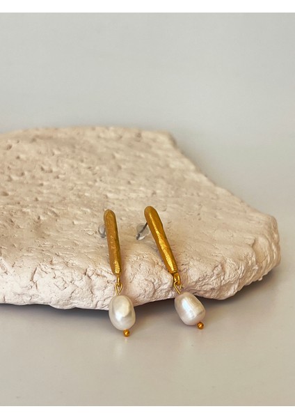 14K Altın Kaplama Damla Inci Tasarım Küpe