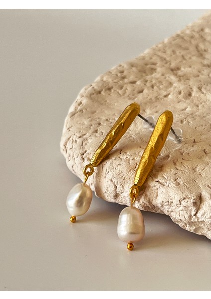 14K Altın Kaplama Damla Inci Tasarım Küpe