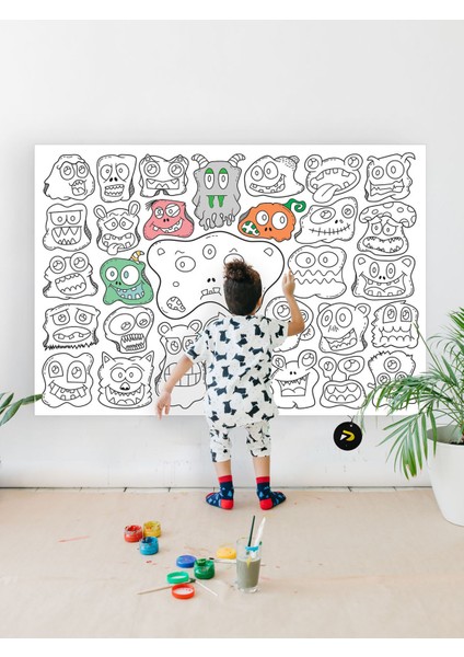 Şirin Canavarlar Monsters Eğitici Dev Boyama Kağıdı, Çocuklar Için Aktivite Boyama Rulosu (90X130CM)