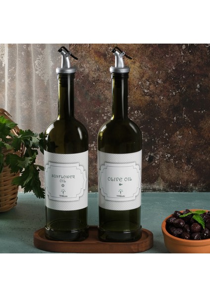 Ahşap Stantlı Amber 2'li 750 ml Zeytinyağı ve Sıvıyağ Yağdanlık Şişesi, Yağlık ba