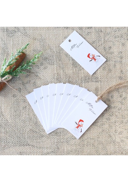Yılbaşı Kardan Adam figürlü dikdörtgen etiket, Beyaz 10 adet (3.5x7 cm)
