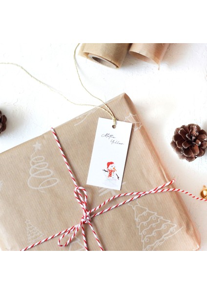 Yılbaşı Kardan Adam figürlü dikdörtgen etiket, Beyaz 10 adet (3.5x7 cm) fiyatları