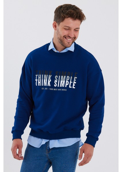 Erkek Oversize Baskılı Basıc S-Shırt-Lacivert fırsatları