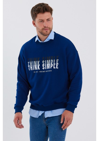 Erkek Oversize Baskılı Basıc S-Shırt-Lacivert indirimleri