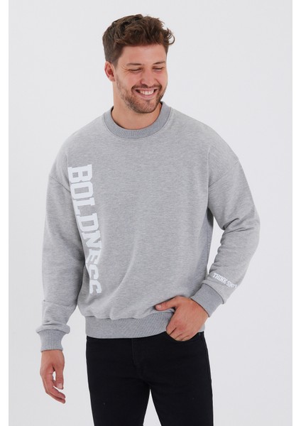 Erkek Oversize Baskılı Basıc S-Shırt-Gri Melanj modelleri