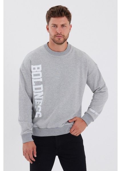 Erkek Oversize Baskılı Basıc S-Shırt-Gri Melanj indirimleri