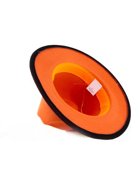 Turuncu Siyah Degrade Çift Renk Deri Kuşak Detaylı Fötr Şapka fiyatları