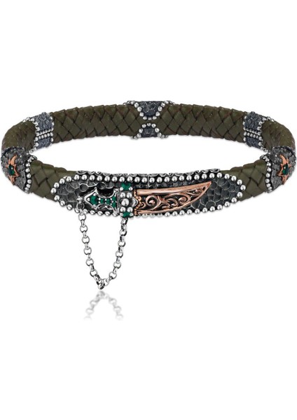 Deri Kordonlu 925 Ayar Gümüş Bileklik Hançer Detaylı Erkek Bilekliği fiyatları