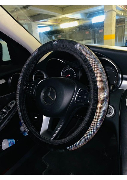 Yarım Ay Swarovski Janjan Taş Prenses Taçlı Direksiyon Kılıfı