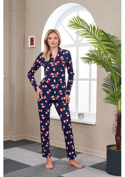 23535 Kadın Düğmeli Desenli Pijama Takım modelleri