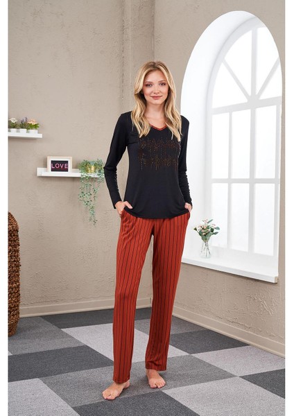 23540 Kadın Çizgili Pijama Takım