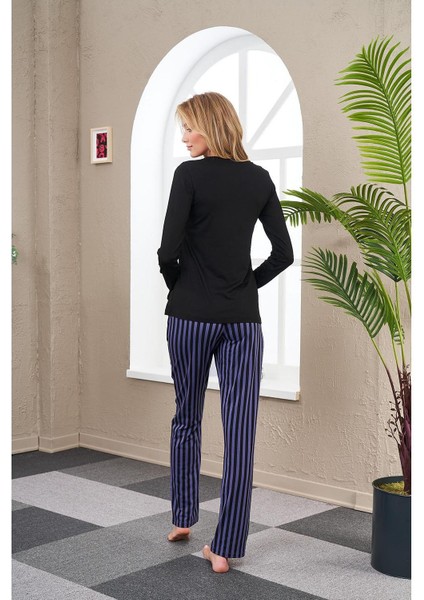 23543 Kadın Çizgili Pijama Takım modelleri