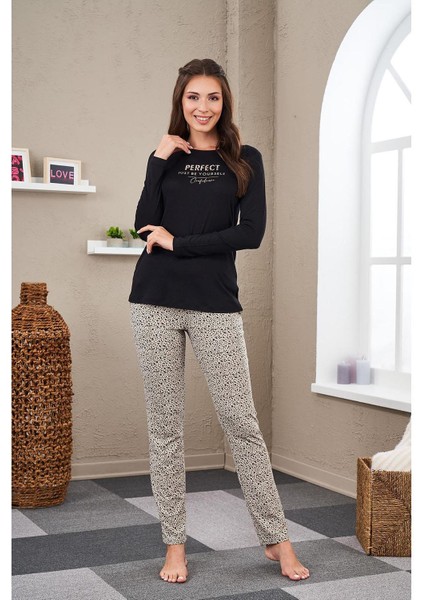 23545 Kadın Desenli Pijama Takım