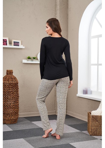 23545 Kadın Desenli Pijama Takım