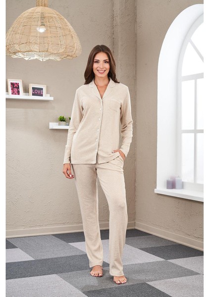 23550 Kadın Düğmeli Yumoş Pijama Takım