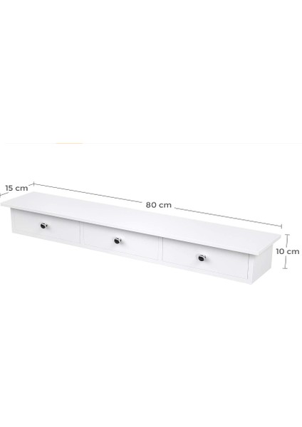 Duvar Rafı, 3 Çekmeceli Yüzer Raf, Koridorda Depolama Rafı, 80 x 15 x 10 Cm, Oturma Odası, Yatak Odası ve Mutfak, Parlak Kaplama, Beyaz indirimleri