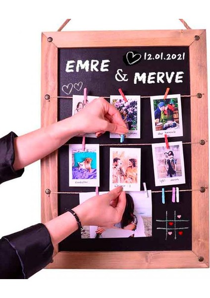 Ahşap Karatahtalı Duvar Fotoğraf Çerçevesi (8 Pola Foto Baskılı) modelleri