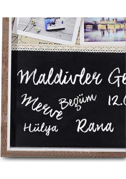 Ahşap Yazı Tahtalı Ipli Duvar Fotoğraf Çerçevesi 37X47 cm (8 Adet Foto Baskılı) modelleri