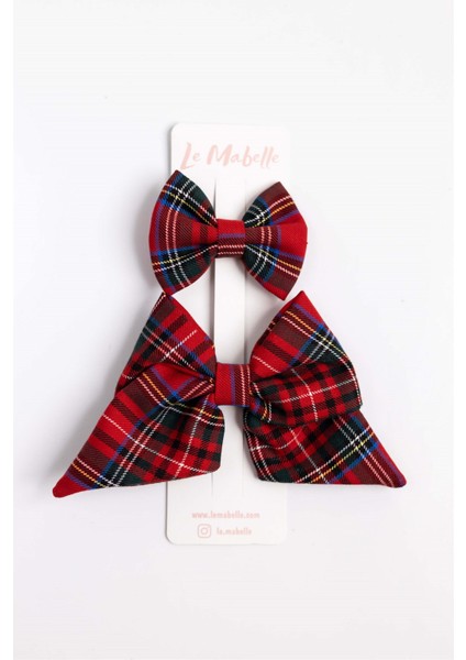 Kırmızı Ekose Fiyonk Anne Kız Toka Set