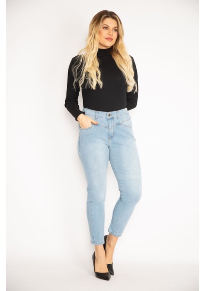 Kadın Mavi Kup Detaylı Kot Pantolon 65N35142