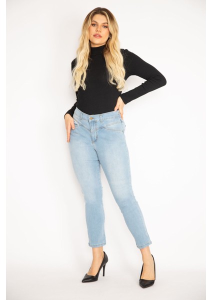 Kadın Mavi Kup Detaylı Kot Pantolon 65N35142 fiyatları