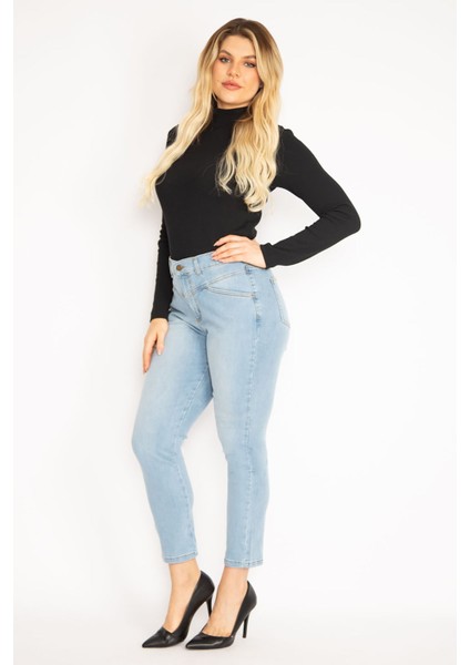 Kadın Mavi Kup Detaylı Kot Pantolon 65N35142 modelleri