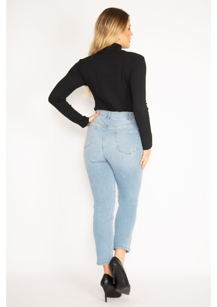 Kadın Mavi Kup Detaylı Kot Pantolon 65N35142 fırsatları