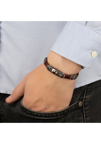 Deri Kordonlu 925 Ayar Gümüş Bileklik Ay Yıldız Zirkon Taşı Desenli fiyatları